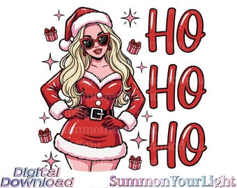 Sassy Santa Girl SVG PNG, Retro Mrs Claus Clipart, Ho Ho Ho Typography, Blonde Christmas Woman, Holiday Pop Art Design, Trendy Sublimation