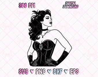 Vintage pinup girl SVG, burlesque dancer graphic, retro showgirl shirt design, saloon woman digital download, PNG, DXF
