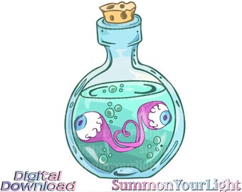 Pastel Goth Love Potion Clipart, Kawaii Eyeball Bottle (SVG PNG JPG)