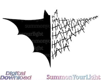 Split Bat Silhouette SVG PNG, Manic Laughter Text Art, Chaos Word Shape, Dark Villain Vibes, Halloween Cut File, Edgy Comic Design