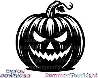 Classic Scary Jack O Lantern SVG PNG, Spooky Pumpkin Silhouette, Wicked Halloween Clipart, Horror Carving Stencil, Evil Face Cut File