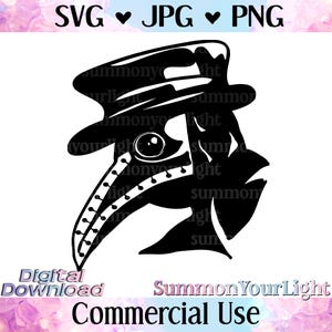 Plague Doctor SVG Cut Files for Goth Decor, Halloween Print, DIY Gothic Pin or Banner, Clipart of Plague Doctor Figure Wearing Hat and Mask
