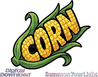 Corn Word Shape SVG PNG, Shucked Corn Clipart, Thanksgiving Harvest Design, Funny Vegetable Typography, Autumn Farmhouse Graphic