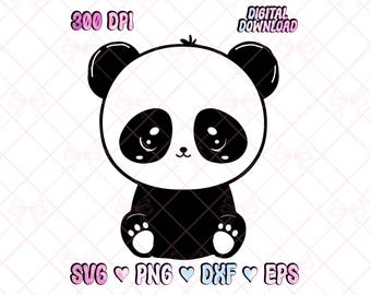 Imágenes prediseñadas de panda kawaii, adorable animalito bebé en formato SVG, PNG y DXF (descarga digital).