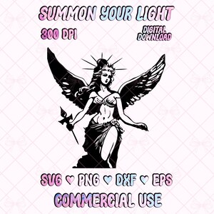 Winged Goddess SVG, Dark Angel Graphic, Celestial Valkyrie Design (Digital Download)
