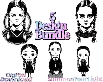 Wednesday Addams SVG Bundle, Gothic Chibi Clipart (Digital Download)