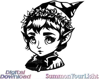 Christmas Elf SVG PNG, Cute Santa Helper Clipart, Anime Style Holiday Pixie, Boy Elf Silhouette, Winter Kid Cut File