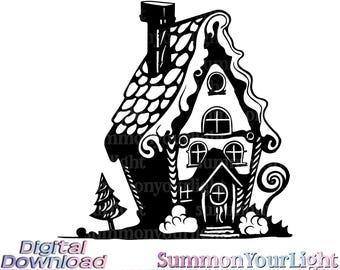 Gingerbread House SVG PNG, Whimsical Candy Cottage Clipart, Fairy Tale Home Silhouette, Christmas Cookie Decor, Fantasy Cut File