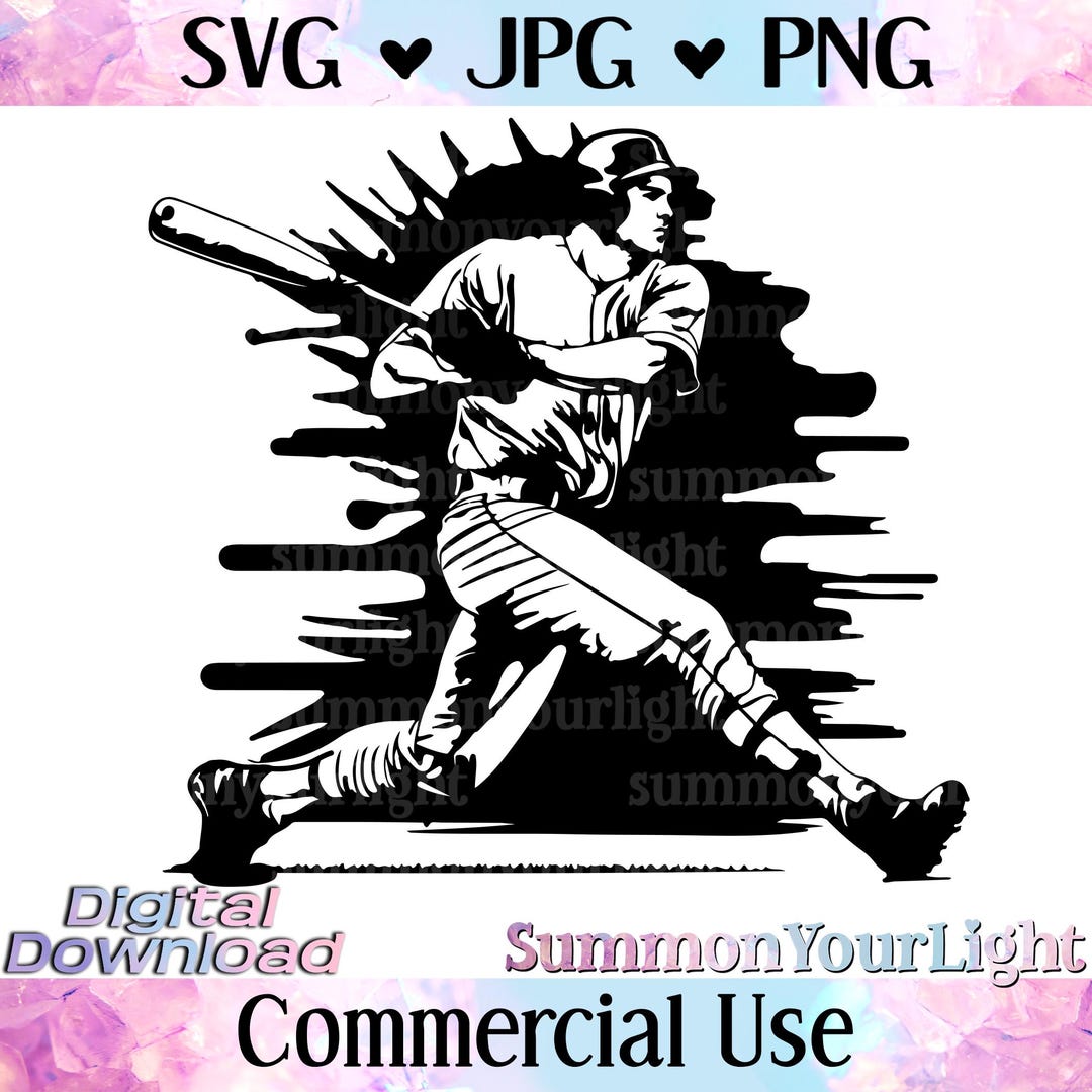 Baseball Player Silhouette, Batter Swing Clipart (SVG, PNG, JPG) - Etsy