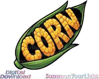 Corn Word Shape SVG PNG, Vegetable Typography Clipart, Farm Harvest Design, Thanksgiving Food Graphic, Autumn Kitchen Decor, Funny Corn Cob