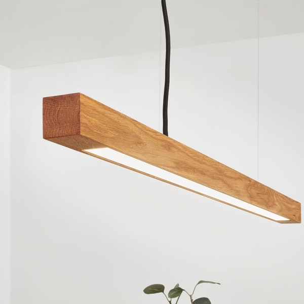 Lámpara LED colgante hecha a mano de roble Ventus SQ 95-200cm(37.4-78.7in) con control inalámbrico, Lámpara de comedor, Lámpara de madera, Lámpara de araña de haz minimalista