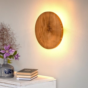 Handcrafted wooden wall sconce Luna C 22/28cm 8.6/11 in, Home decor lighting, Rustic wood lamp, Wood sconce, Bedside lamp image 1