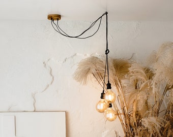 Handcrafted Oak Cluster Pendant Light: Modern Industrial Edison Chandelier