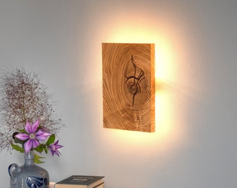 Handgemaakte eikenhouten wandkandelaar - Luna Q22 x 28, rustieke bedlamp, modern sfeernachtlampje
