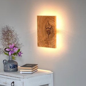 Handcrafted wooden wall sconce - Luna Q - 22x28cm (8.6x11 inch), Home decor lighting, Rustic wood lamp, Wood sconce, Bedside lamp