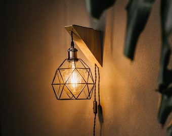 Handmade Oak Wood Wall Lamp, Edison E27 Sconce