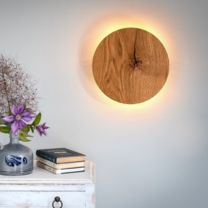 Handcrafted wooden wall sconce Luna C 22/28cm 8.6/11 in, Home decor lighting, Rustic wood lamp, Wood sconce, Bedside lamp image 4