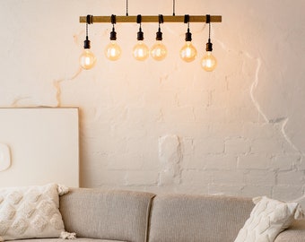 Handmade Oak Beam Chandelier: Edison Style Pendant Lamp
