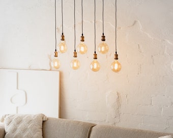 Handcrafted Oak Edison Bulb Pendant Light: Modern Industrial Chandelier