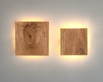 Handcrafted Oak Wood Wall Sconce: Rustic Bedside Lamp (8.6/11 inch)