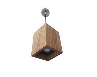 Handmade pendant LED luminaire of oak wood, Exclusive wooden spot lamp, Woodspot