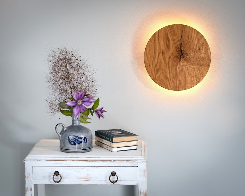 Handcrafted wooden wall sconce Luna C 22/28cm 8.6/11 in, Home decor lighting, Rustic wood lamp, Wood sconce, Bedside lamp image 4