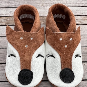 Lederpuschen Krabbelschuhe Rehkopf