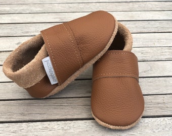 Leather baby shoes, crawling shoes, solid hazelnut (other color combinations also possible)