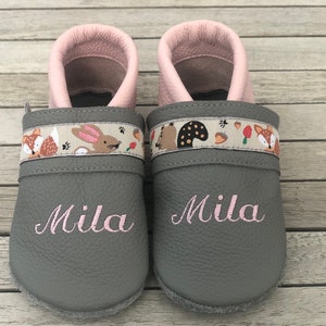 Lederpuschen, Krabbelschuhe Uni + Webband (auch in anderen Farben mit anderem Webband zu bestellen)