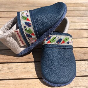 Crawling shoes leather slippers plain + woven ribbon