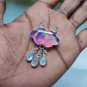 Silver Pendant With Aurora Opal & Moonstone - Stealing Silver Unique Design Cloud Pendant for jewelry
