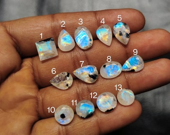 Pierre de lune arc-en-ciel taillée par étapes - Pierres précieuses flashy - Pierres naturelles - Poli à la main - Pour la fabrication de bijoux