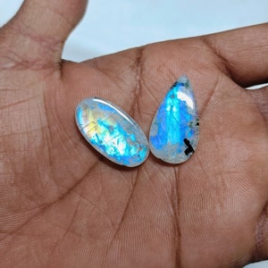 Amazing Rainbow Moonstone Tourmaline - Natural Gemstones Cabochon - Hand Polished - Jewelry Making