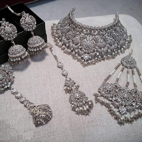 Bridal Jewelry, Pakistani bridal jewelry, Indian bridal jewelry  , Necklace, Silver Set, tikka, jhummar, personalized jewelry for her