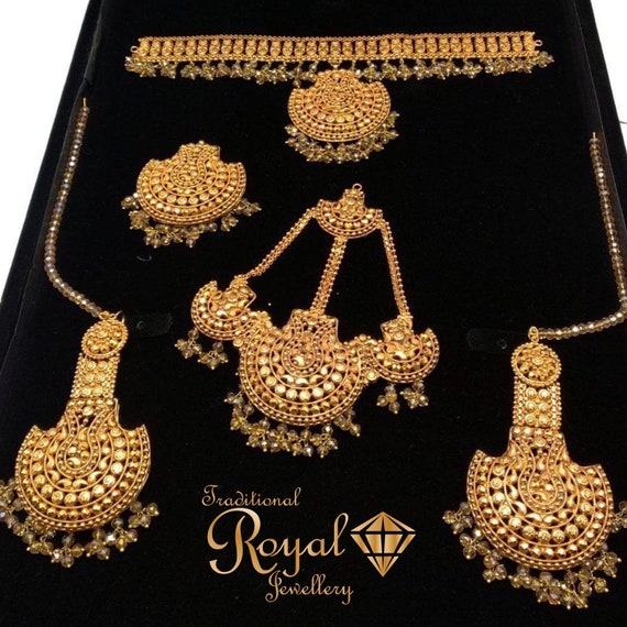 22k Gold Plated Bridal Set, Pakistani bridal Set, hand made jewelry ,  Indian bridal, Necklace with Earrings, personalized jewelry for her