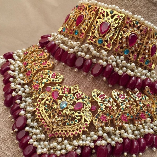 Bridal jewelry Set   Pakistani Bridal Set   Indian jewelry Set   Necklace   Earrings   Jhoomar   Tikka   Kundan bridal Set   Jhummar