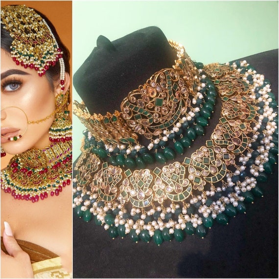 Ethnic Gold Plated Kundan Dulhan Bridal Jewelry Set  Steorra Jewels