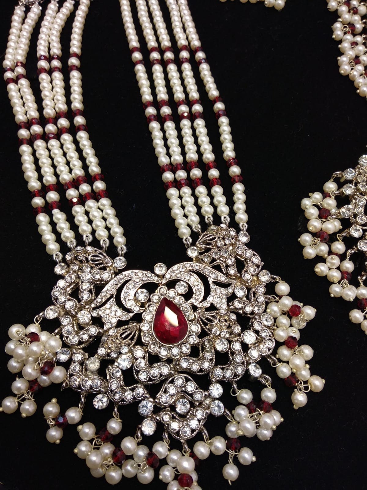 Set Di Gioielli Indiani AD Collana Choker E Orecchini Argento Placcato, Zirconi Verdi