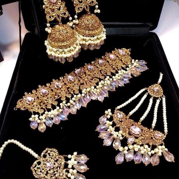 Bridal Jewelry Set , Pakistani jewelry Set, Indian jewelry Set , personalized jewelry for mom, Necklace, Necklace with Earrings, Jhoomar