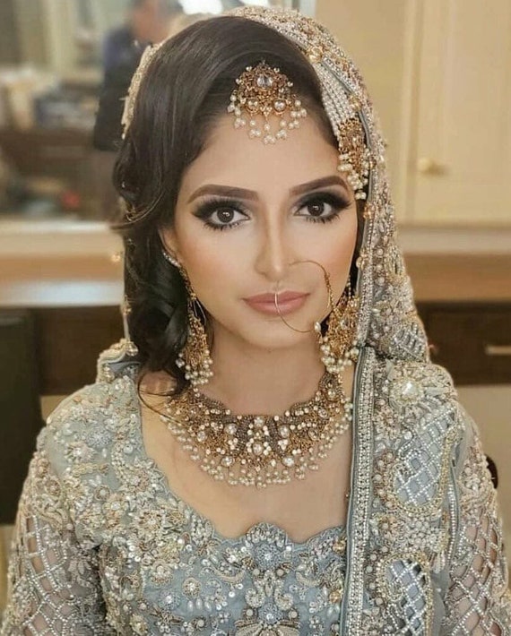 Bridal Jewelry Set , Pakistani Jewelry Set, Indian Jewelry Set , Bollywood Jewellery  Set , Necklace, Silver Bridal Set, Jhoomer, Earrings -  Canada