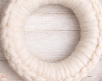 Wool wreath 45 cm | Table wreath & door wreath made of wool | Handmade decorative wreath | Scandi Boho natural decor