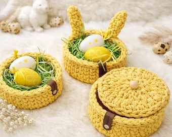 Hand-crocheted Easter baskets made of cotton – Crochet basket – Yellow – Table decoration – Home accessory