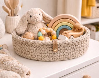 Hand-crocheted cotton storage basket – Beige crochet basket – Decor & organization – Handmade home accessory