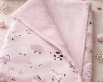 Cuddly blanket, snuggle blanket, Maxi Cosi blanket, farmyard pink