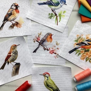 Watercolor Birds Fabric: 5&quot; Charm Pack (42 squares), Quilt Squares or Panel