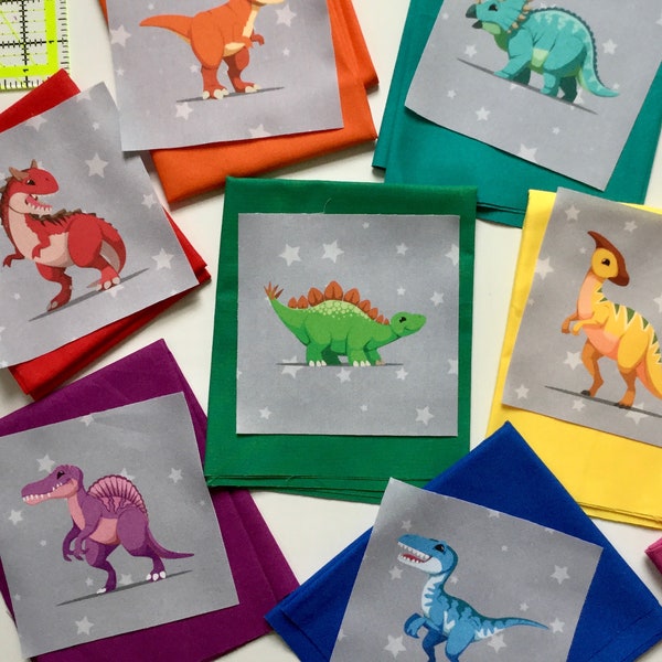 DINOS - 42 sq - 5” - Charm pack or Panel - Prehistoric - Fabric - I spy, baby, kids, quilt, blanket