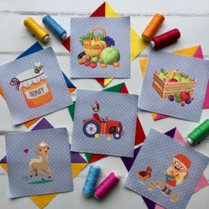 FARM - 42 sq - 5"- Pacchetto Charm o Pannello - Quadrati - I spy, bambino, bambini, trapunta, coperta, tessuto
