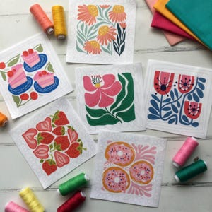 Modern Flowers Fabric Panel: 5" Patchwork Squares for Quilting