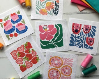 Modern Flowers Fabric Panel: 5" Patchwork Squares for Quilting