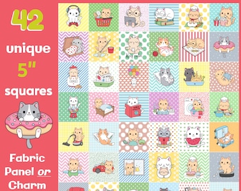 Cats Quilting Fabric - 5-inch Patchwork Squares or Panel - 42 different motifs